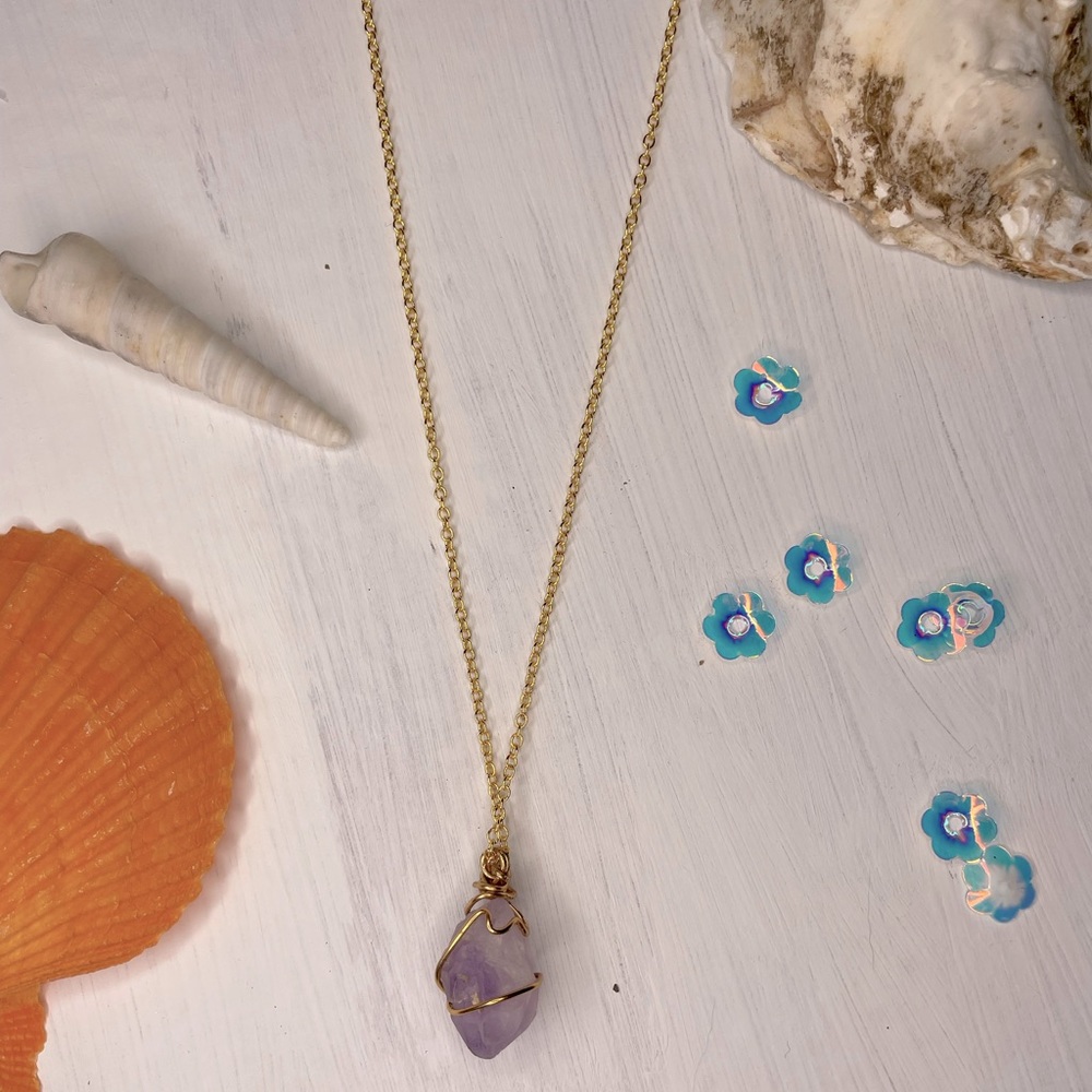 amethyst yellow gold filled long necklace